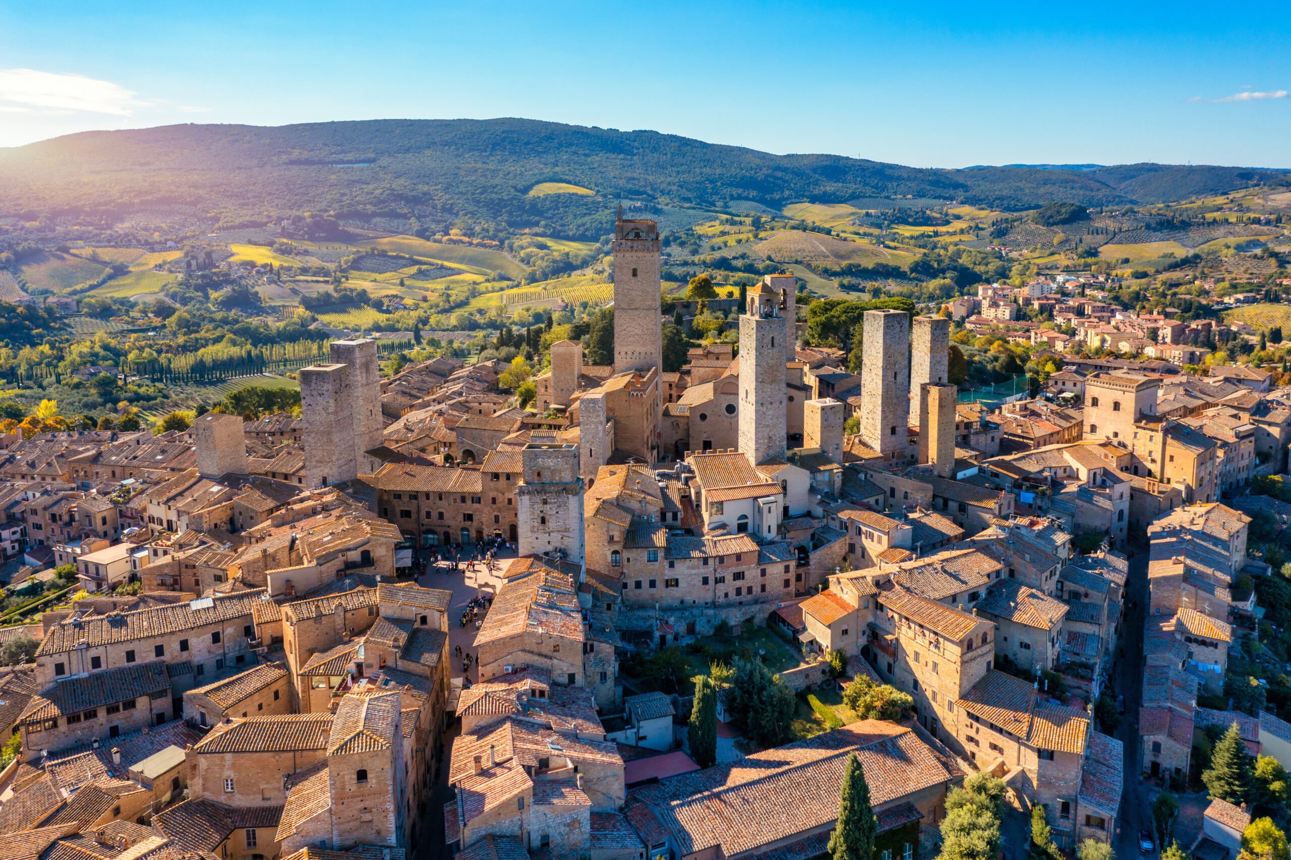 Aerial view of San Gimignano towers